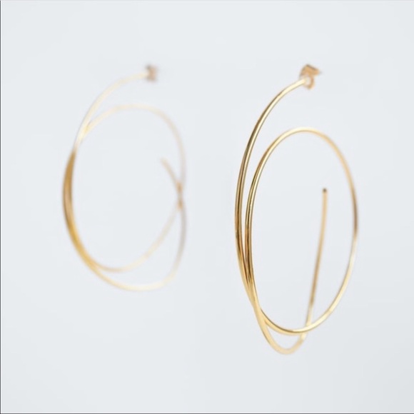 Zara Assymetrical Gold Hoop Earrings - Picture 2 of 6